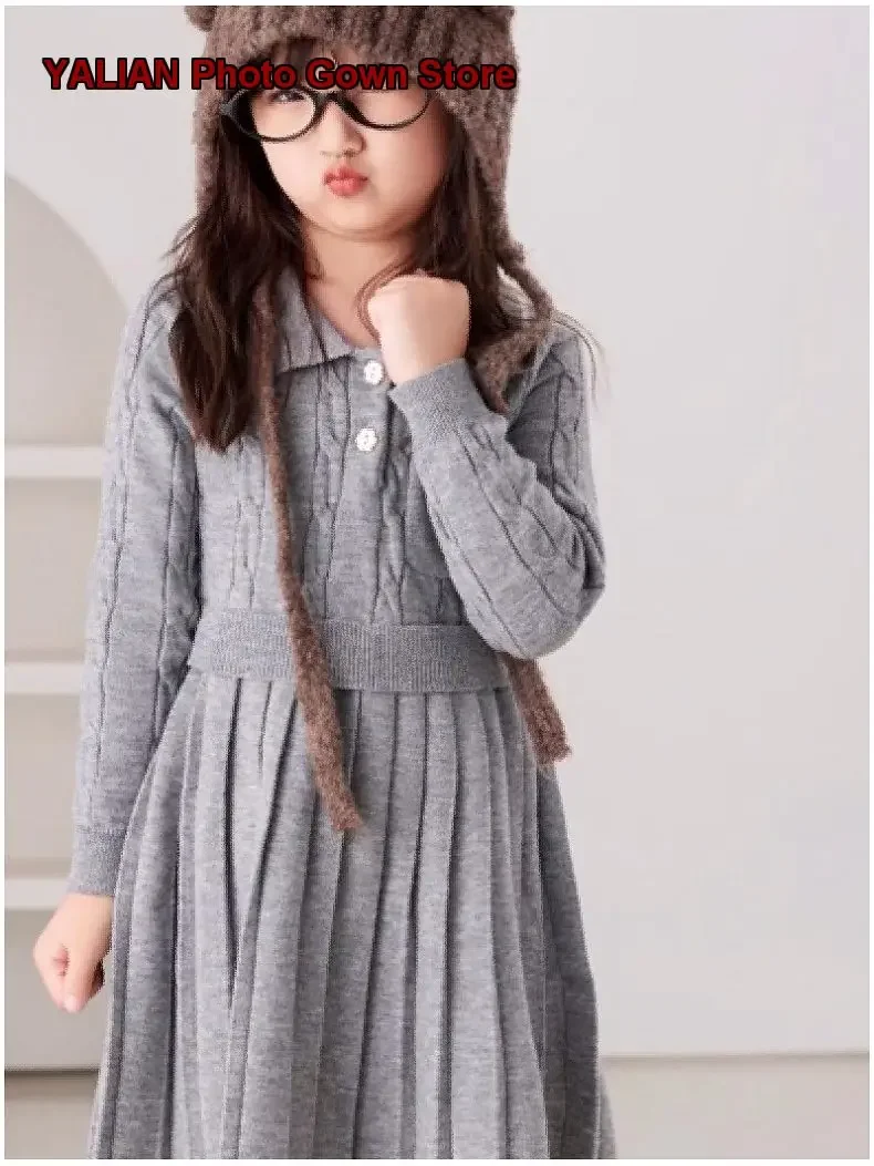 Fashionable Preppy Style Knit Dress Girls Autumn Model Skirt 2026 Kids Polo Skirt