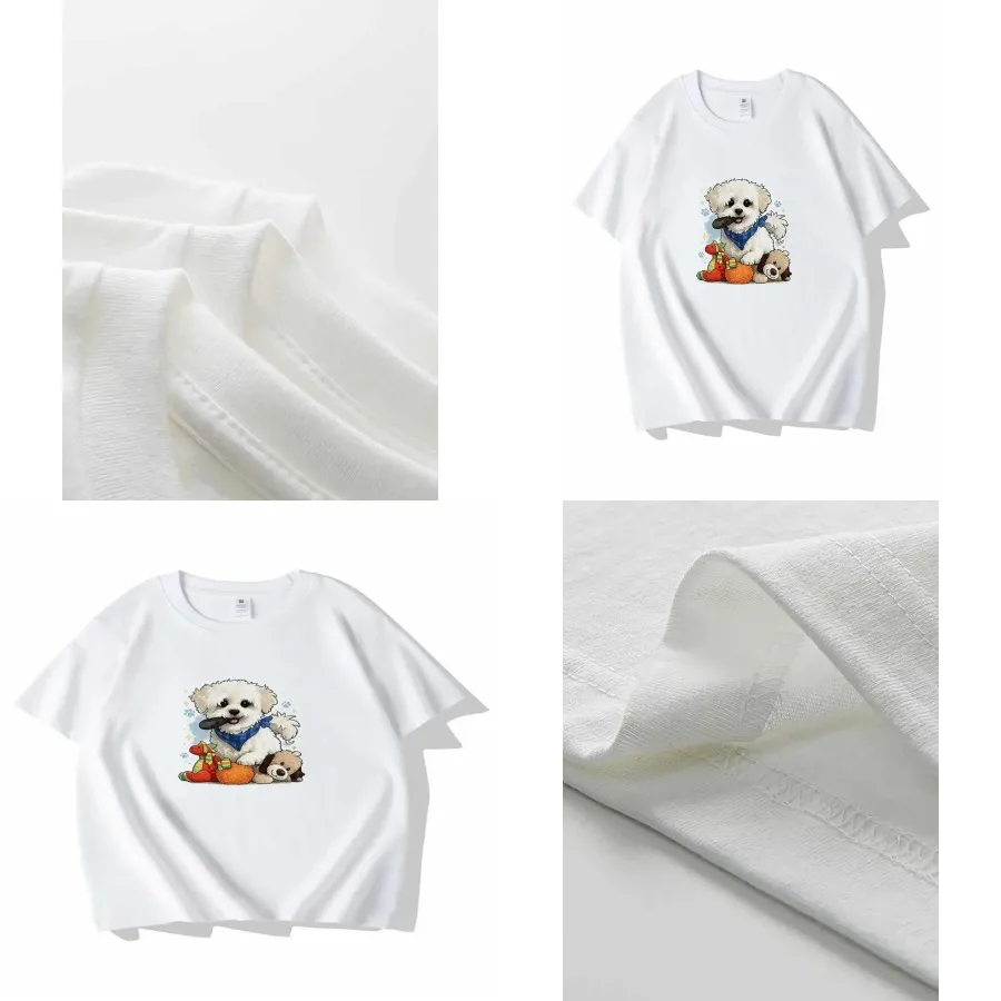 

【Хорошее качество】Мужская хлопковая футболка с принтом бишон-фризе и игрушками, из чистого хлопка, с премиальным принтом, прочная.