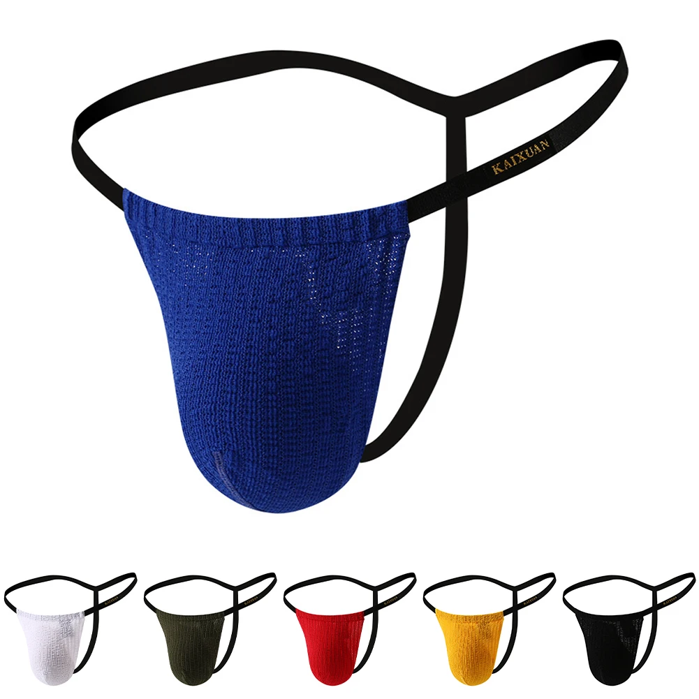 Solid Color Men Thin Strap Elastic G-Strings Sissy Underpants Bikini Breathable Underwear Comfort U Bag Pouch Thong