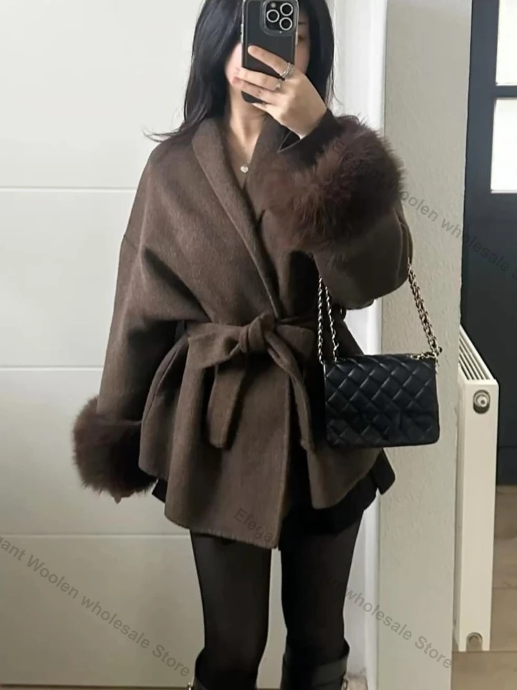 Women's Overcoat Wool Coat Women Real Fur Jacket 2026 Winter Minimalist Handmade Woolen Parka Long Sleeve Warm Outerwear New In