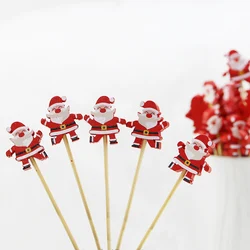 (100pcs/pack) 11.8cm Santa Claus Bamboo Skewers Wooden Disposable Christmas Toothpick Kitchen Accessories Dessert Fruit Party