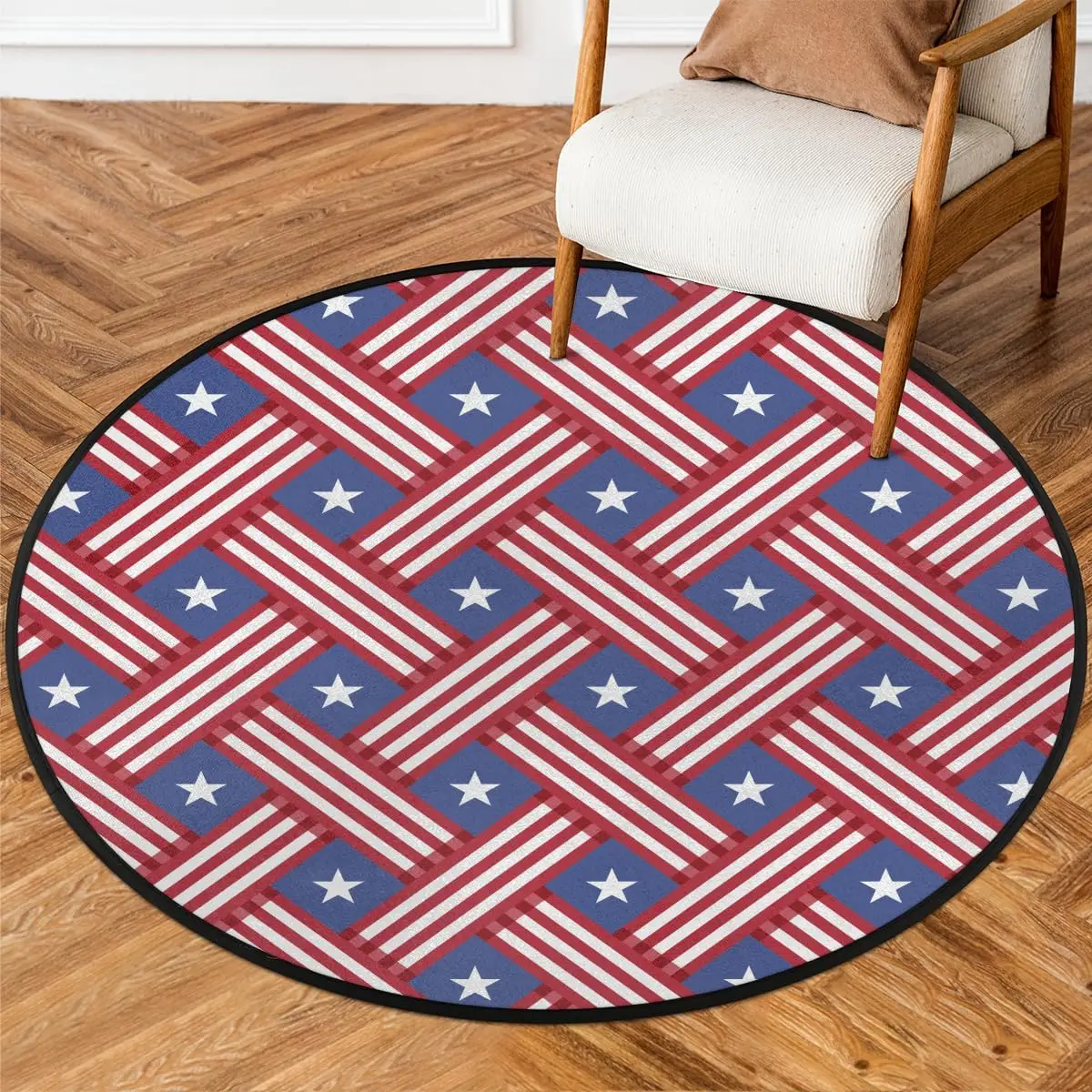 

American Flag Round Rug,Washable Soft Circular Floor Mat,Non Slip Low Pile Area Rugs for Kids Room Bedroom Bathroom Laundry Room
