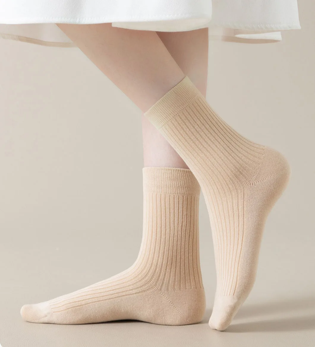 5 Pairs 100% Cotton Women's Socks Soft Casual Solid Color Middle Tube Socks Women New Spring High-Quality Socks