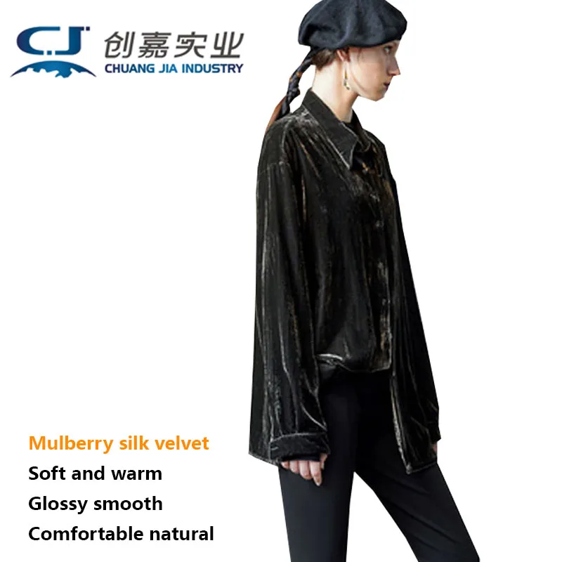 

Шелковая бархатная рубашка с длинным рукавом для женщин, черный высококачественный шелковый топ, молодежная модная уличная одежда, удобная одежда на весну и осень