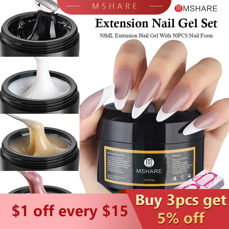 MSHARE 50ML Self Leveling Extension Nail Gel Set UV Led Construction Gel For Manicure Extend French Nail Art Build Nail