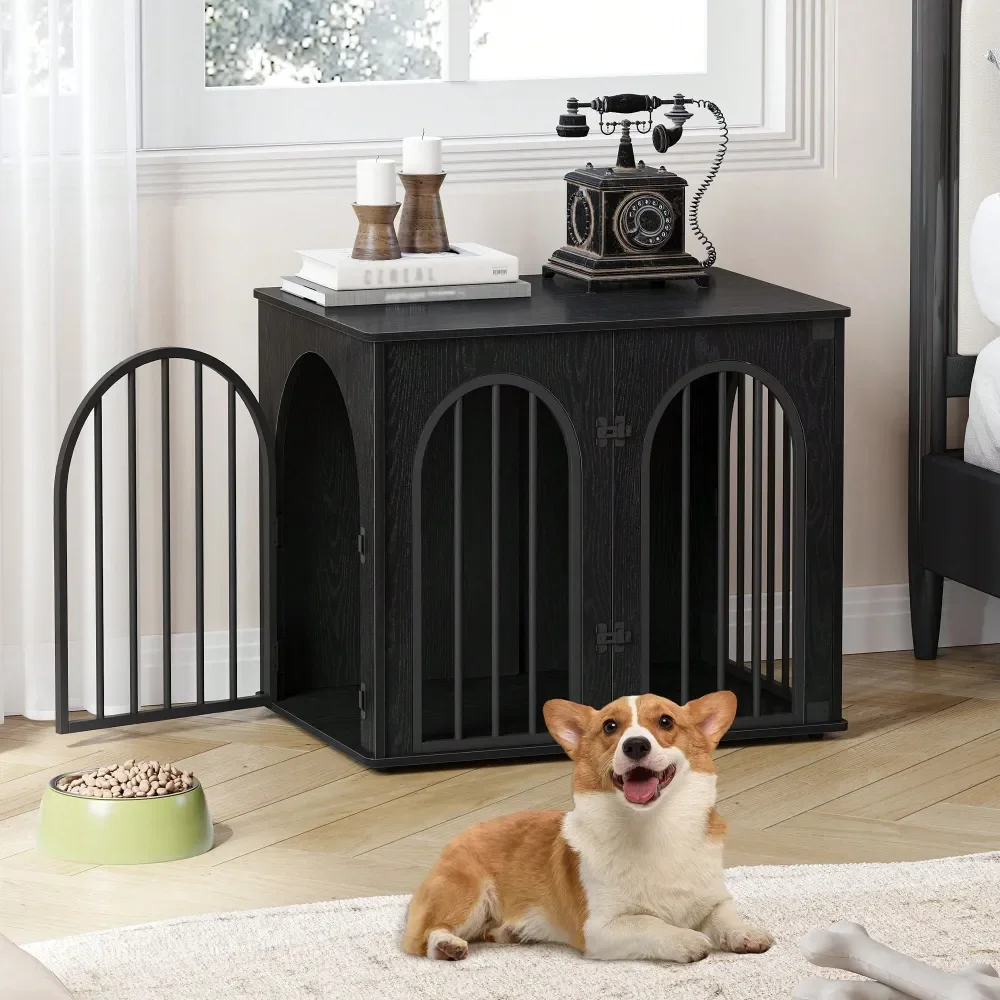 

26.8 Wooden Dog Crate Furniture, Indoor Dog Kennel Dogs Cage For Small Dogs, Heavy Duty Dog Crates Decorative Pet House End Sid