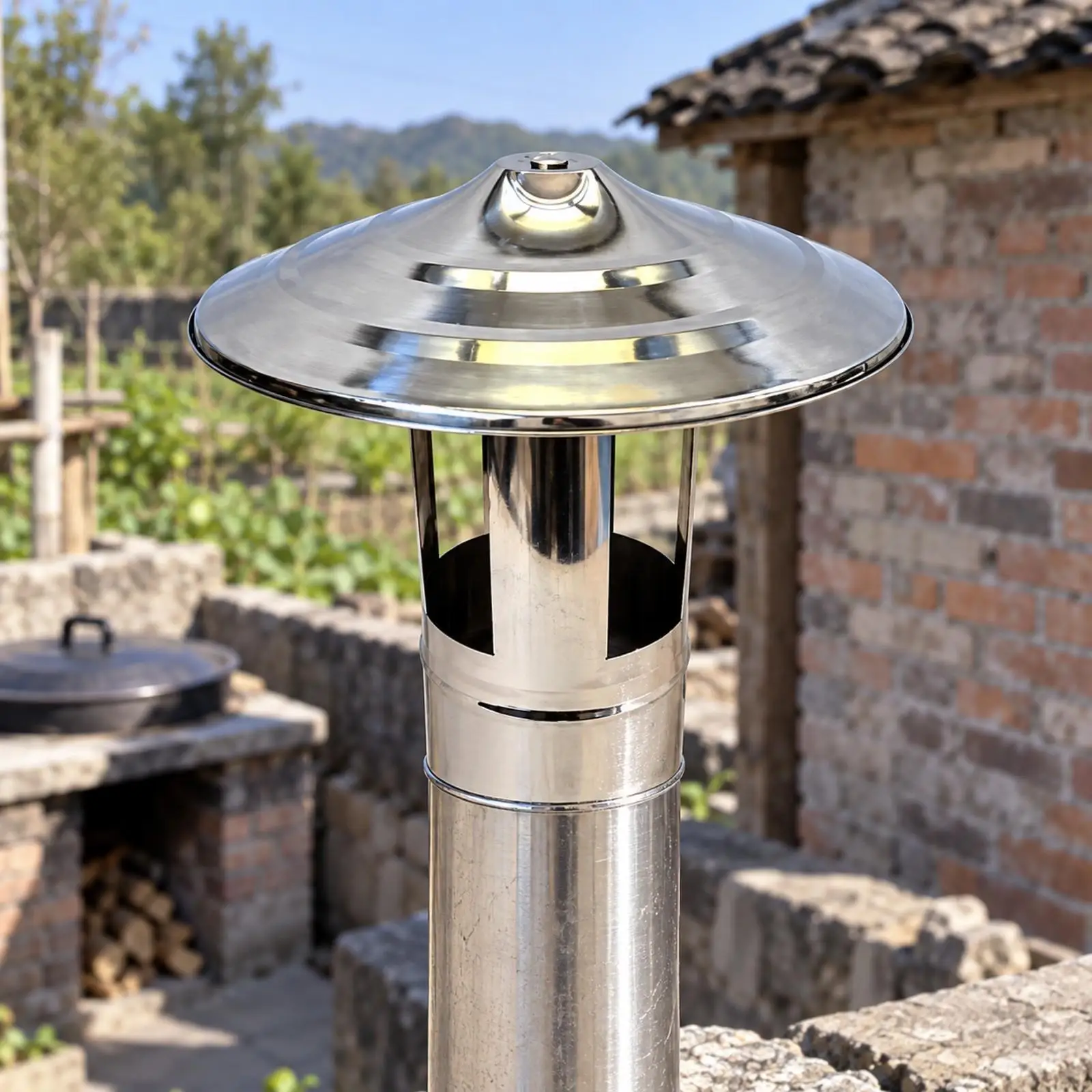 Stainless Steel Chimney Flue Cover Vented Domed Chimney Cap with Ventilation Weatherproof for Solid-Heat-Generating Heating
