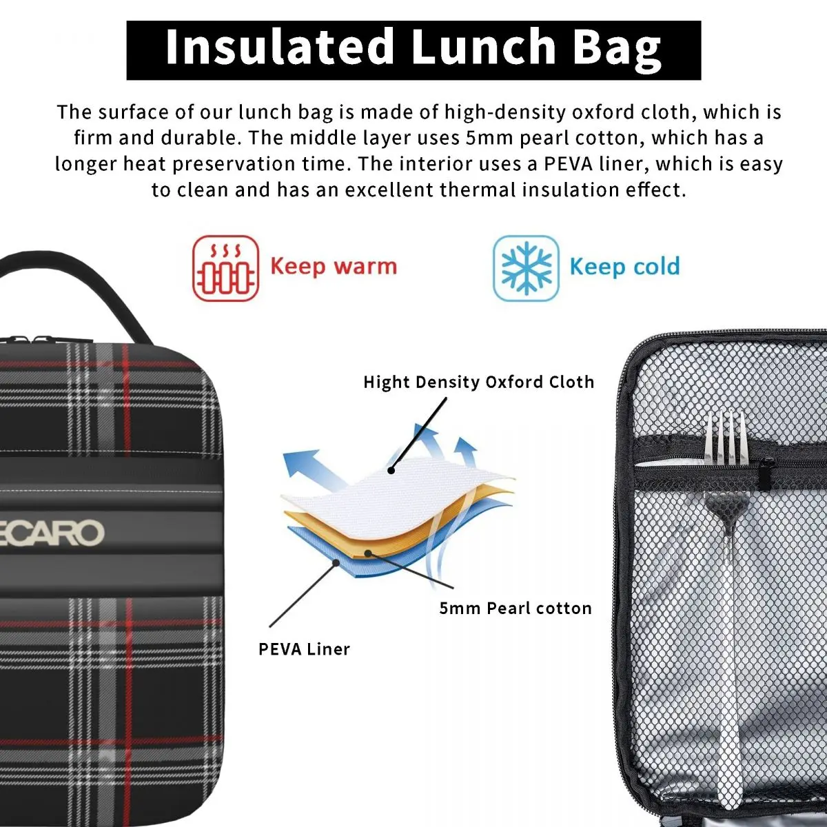 Recaros-Lunch Bag Isolado Térmico para Trabalho, Caixa Bento Portátil, Refrigerador, Merch