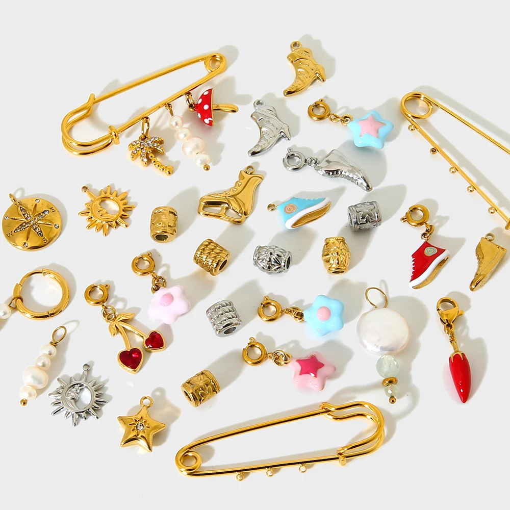 INS 18K مطلية بالذهب حذاء ستار اللؤلؤ الأحذية سحر خزر عازل الفولاذ المقاوم للصدأ بروش ذاتي الصنع النتائج مجوهرات للإكسسوارات الفريدة