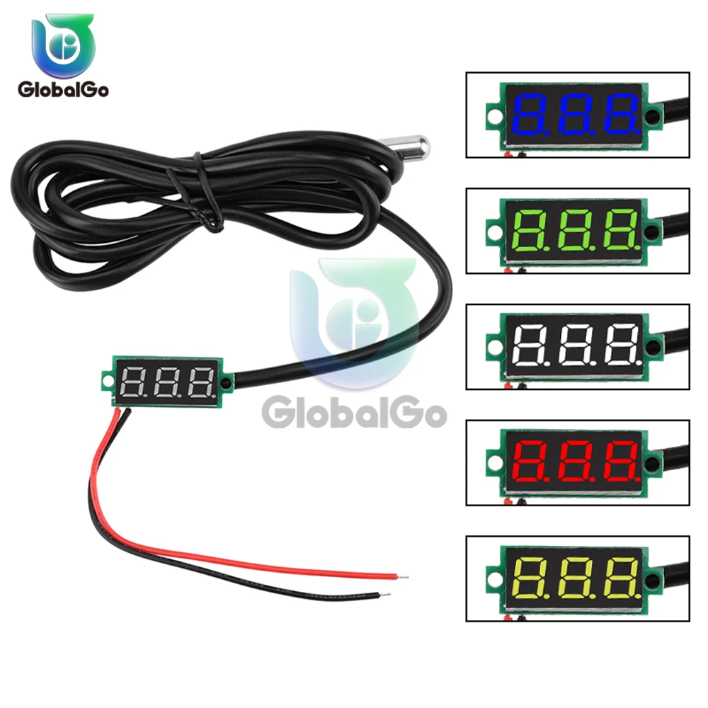 DC 4-28V 0.28 Inch LED Digital Thermometer Temperature Sensor Detector With NTC Waterproof Probe -50℃~125℃ High Precision