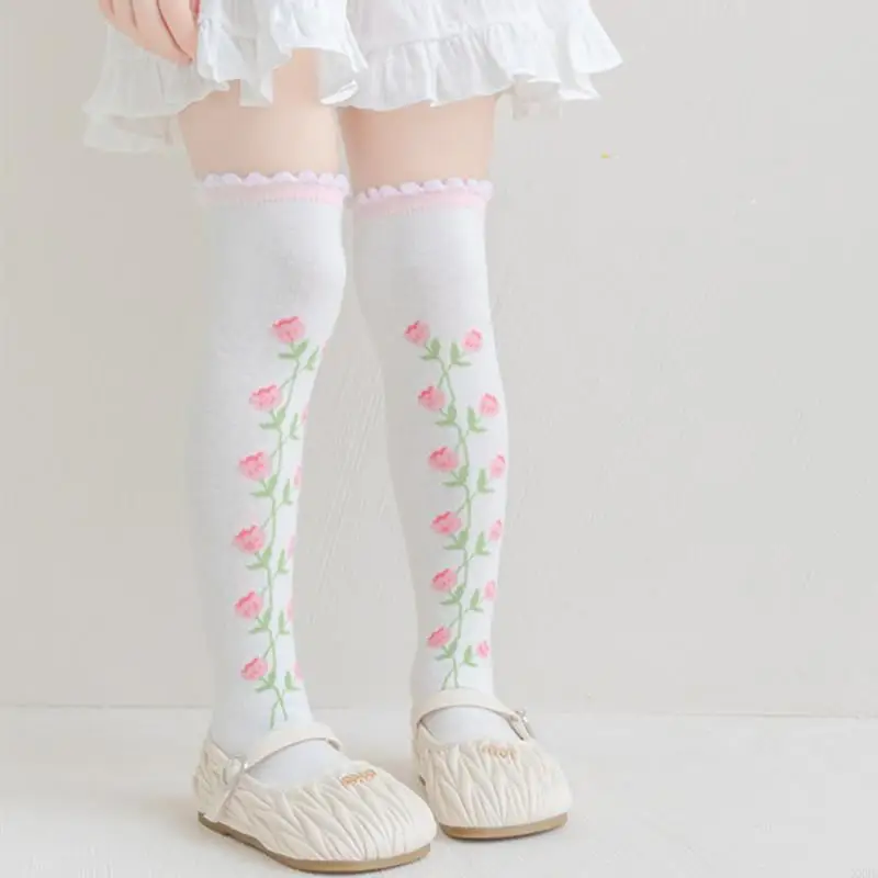 1 ペア花柄子供ストッキングソフト結合綿女の赤ちゃんニーハイソックス 3-8 歳の子供