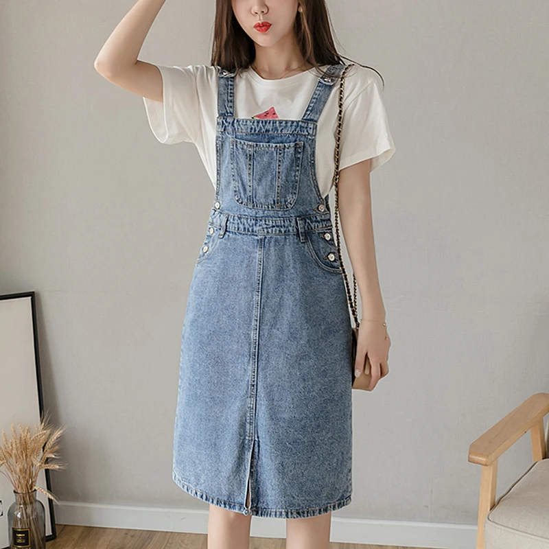 

2023 Summer Denim Dress Women Casual Sundress Loose Overalls Dresses Female Blue Strap Jeans Dress Vestidos