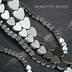 Natural Stone Love Heart Shape Hematite Loose Spacer Beads For DIY Jewelry Making Bracelet Accessories 15'' 4x4mm 7x6mm 10x10mm