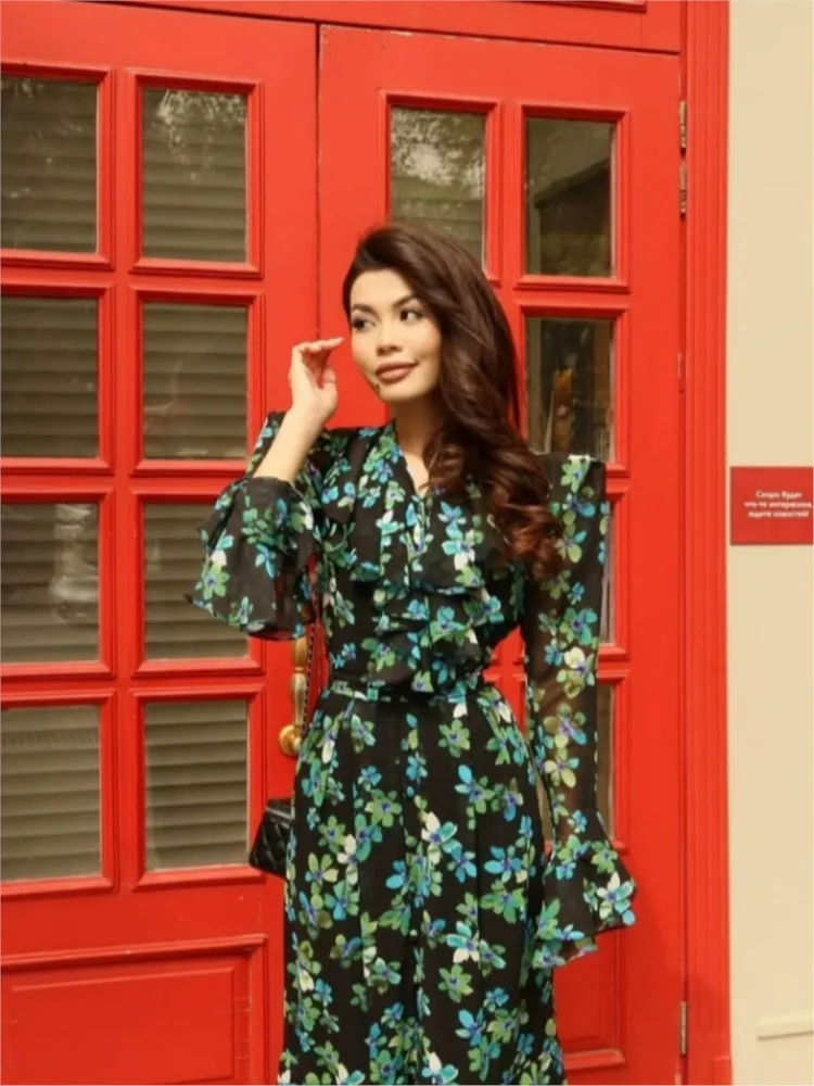 Vintage Women Dress Long Sleeve Printed Long Dresses Autumn Elegant Vestidos Para Mujer Boho Ladies Comfort Commuting Clothing