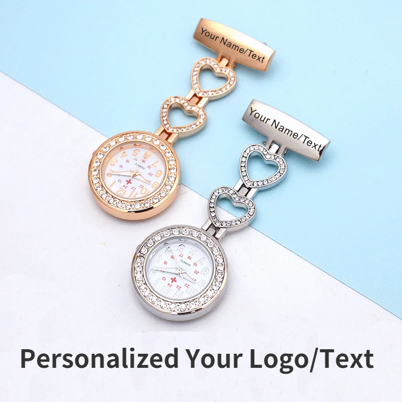 

Personalized Customized DIY Logo FREE Engraved with Your Name Pin Brooch Stainless Steel Lapel Pocket Watch Fob Nurse GOLD Watch