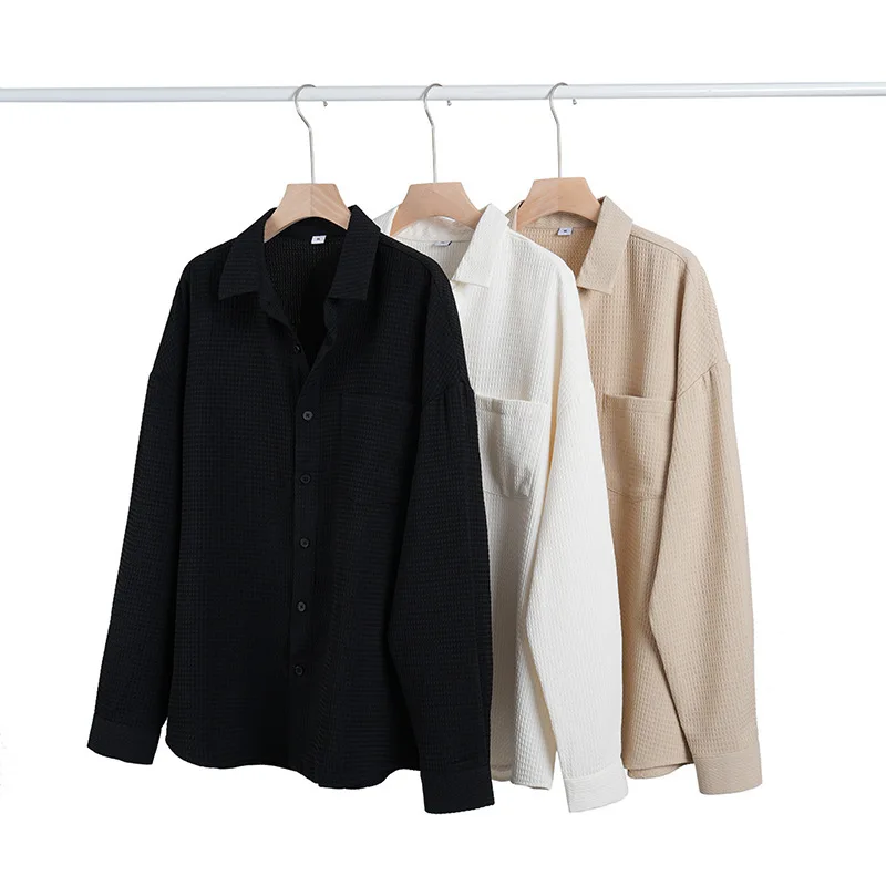 2025 Autumn Wrinkle Resistant Shirt For Men White Black Cardigan Casual Versatile Long Sleeve Shirt Jacket
