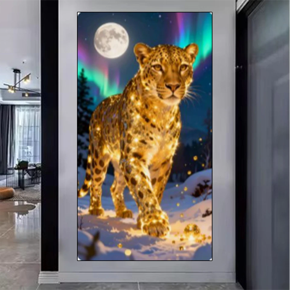 

2026 New Home Decoration Wealth Leopard Mosaic Cross Embroidery Rhinestone Diamond Painting DIY Full Diamond Inlay Puzzle