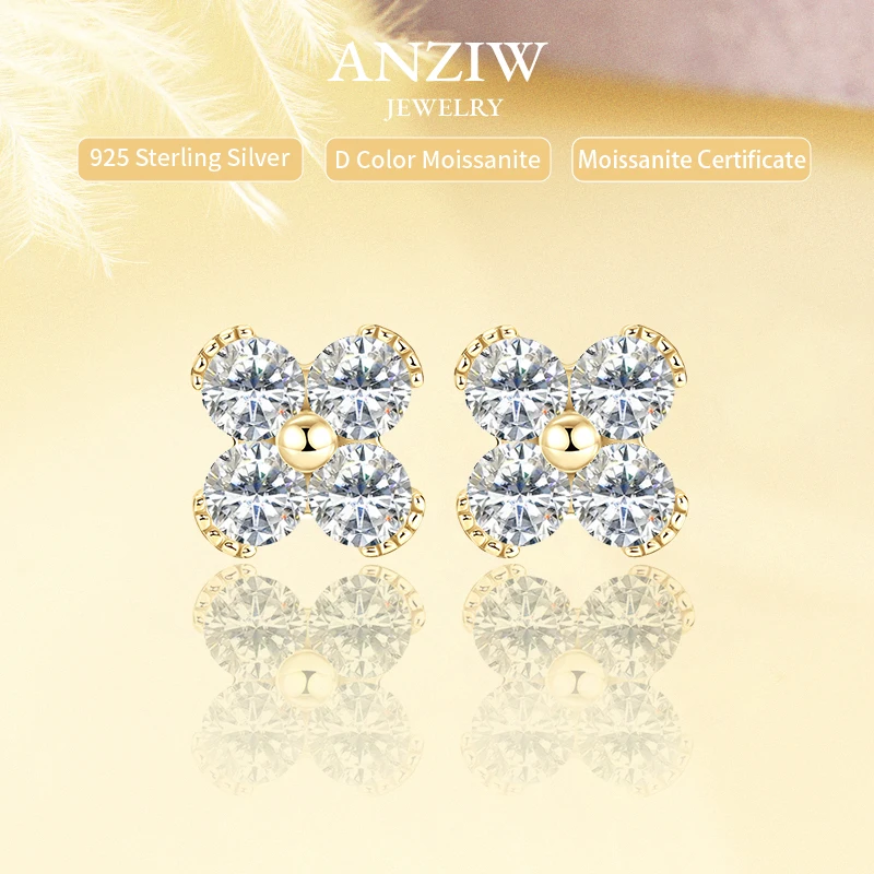 

Модные серьги-гвоздики с цветком клевера 3 мм D Муассанит Лабораторный бриллиант 100% настоящее серебро 925 пробы украшения для пирсинга ушей для женщин подарки 2025