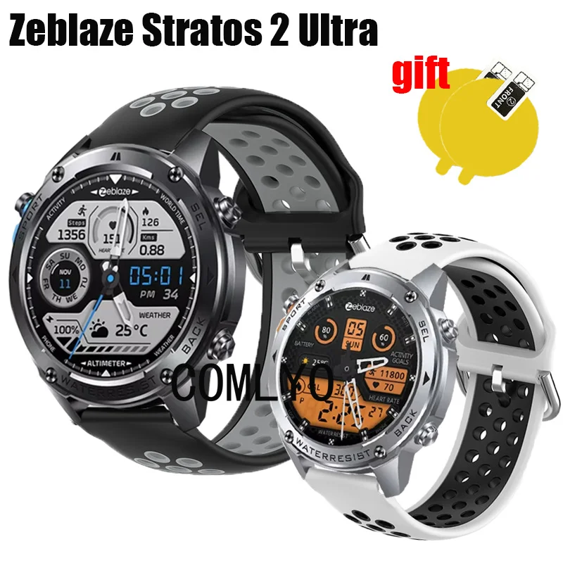 Band For Zeblaze Stratos 2 Ultra Smart Watch Strap Silicone Breathable Sports belt Women men Screen Protector Film