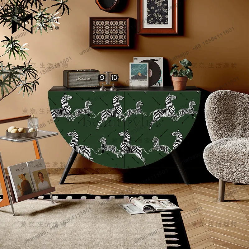 

French retro style home entrance cabinet household solid wood living room sofa side semi-round cabinet