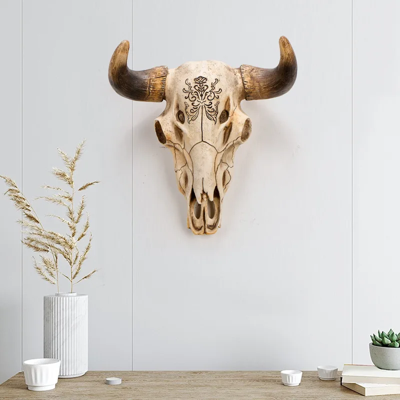 Bull head resin pendant retro creative home living room entrance handicraft wall decoration