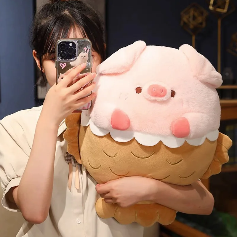 Cute Taiyaki Pig Plush Toy Funny Piggy Stuffed Doll Kids Sleep Companion Soft Plushie Girl Birthday Holiday Gift Home Decor