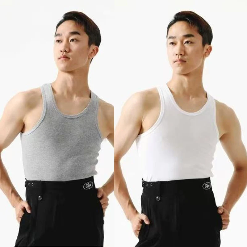 

Взрослый мужской жилет для латинских танцев, эластичный спортивный жилет, белый, серый тренировочный топ, мужские тренировочные топы для румбы, ча-ча, CDNV25737