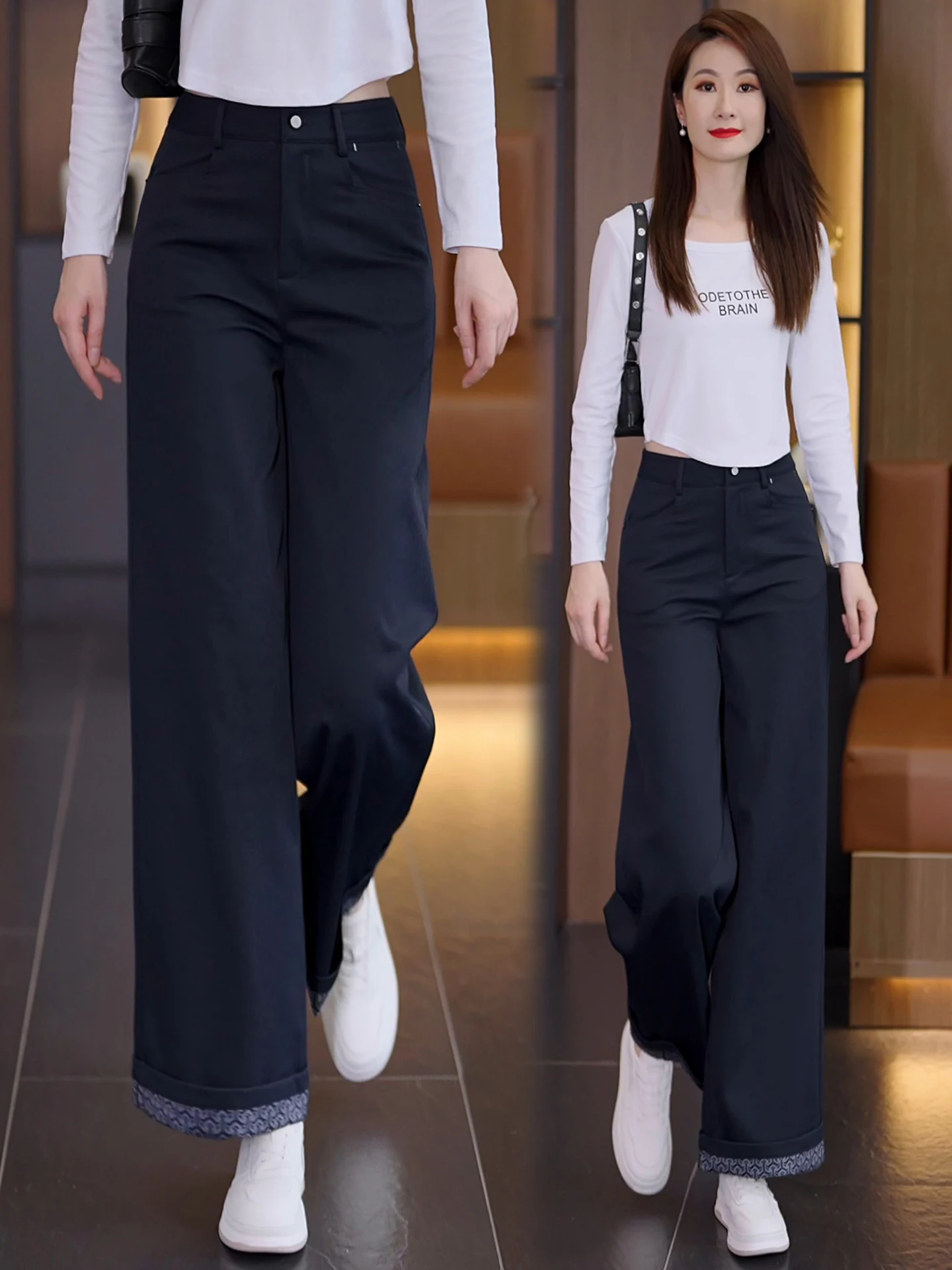 

High Waist Wide Leg Skinny Jeans Women's Spring Autumn New Loose Slimming Cuffed Casual Straight Leg Pants
