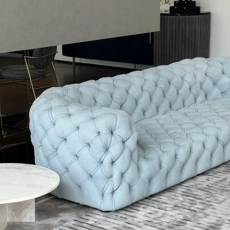 American light luxury full-pull buckle velvet fabric sofa, villa living room homestay Italian Nordic haze blue sofa combination