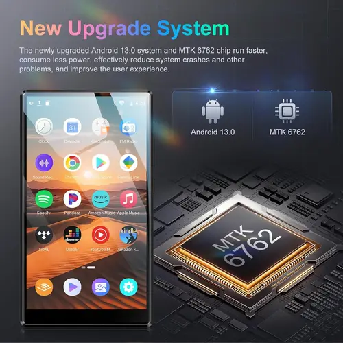 Imagen 2 del producto 1080P Android 13,0 4,7 pulgadas 96GB (64GB+32GB) Reproductor MP3/MP4 con Bluetooth y WiFi, hasta 1TB