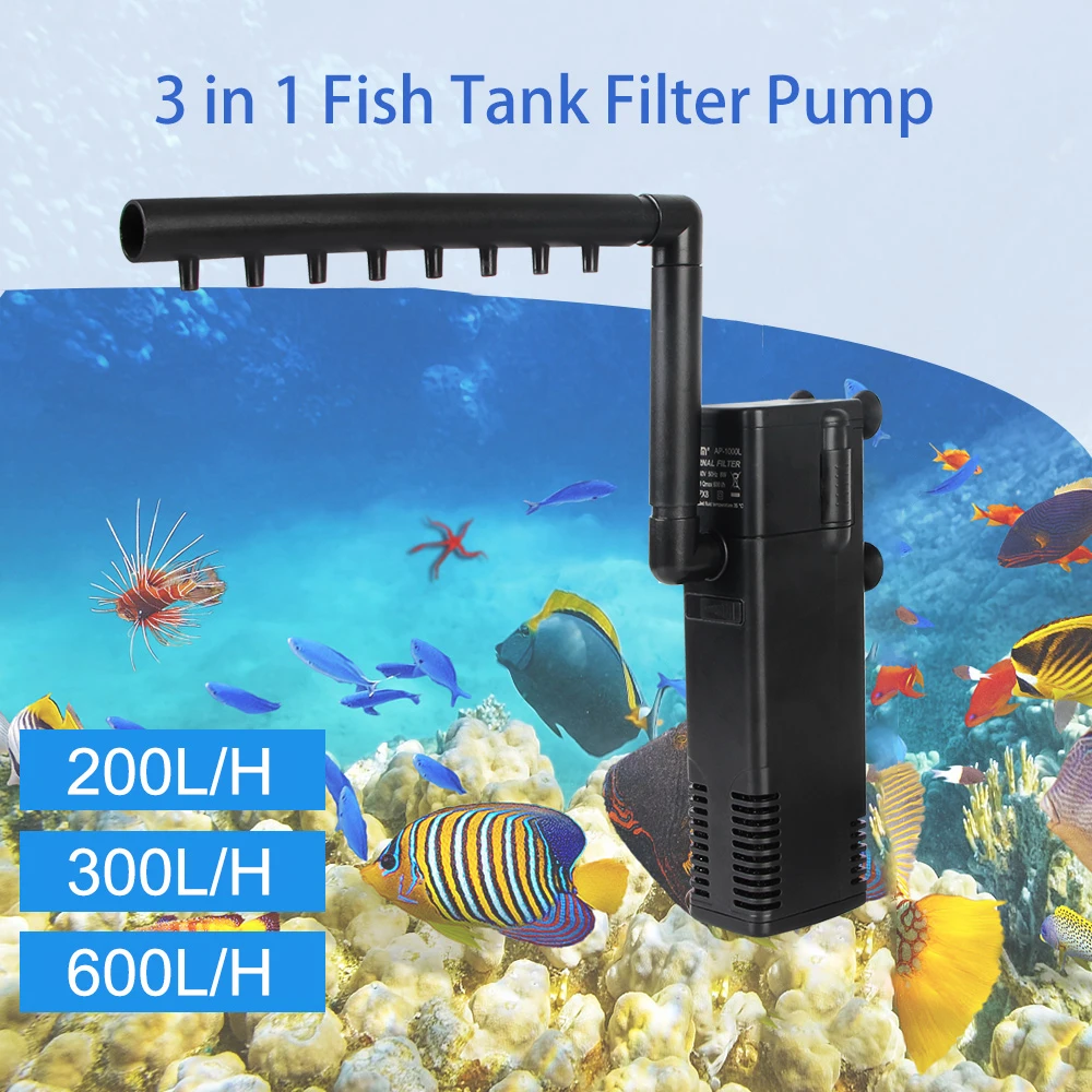 EU Plug Aquarium Fish Tank Oxygen Increasing Pump Low Level Water Submersible Water Filter Pump Turtle Tank Filter