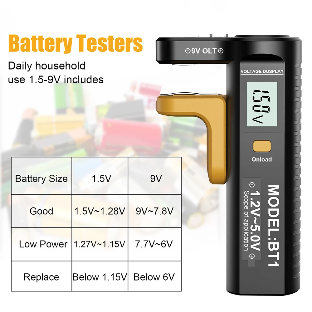 Portable Battery Tester Battery Load Analyzer 9V 1.5V Digital Dry Cell Battery Detector Voltage Checker for AAA AA Cell Battery