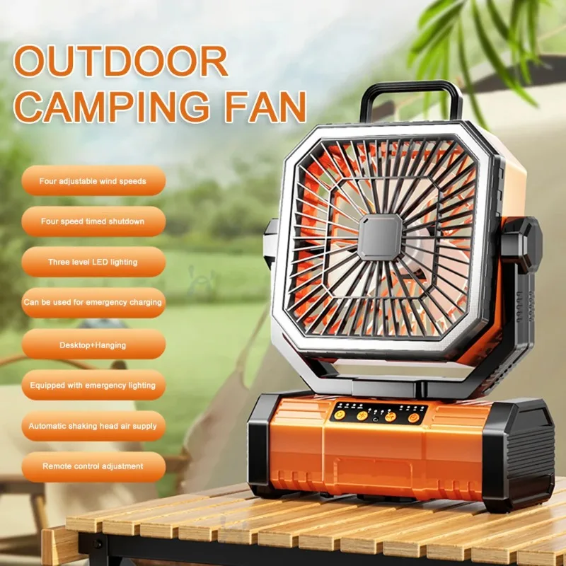 

20000mAh USB Rechargeable Camping Fan Portable Air Circulators Wireless Fans 270 ° Head Rotation Tent Fan with Hook