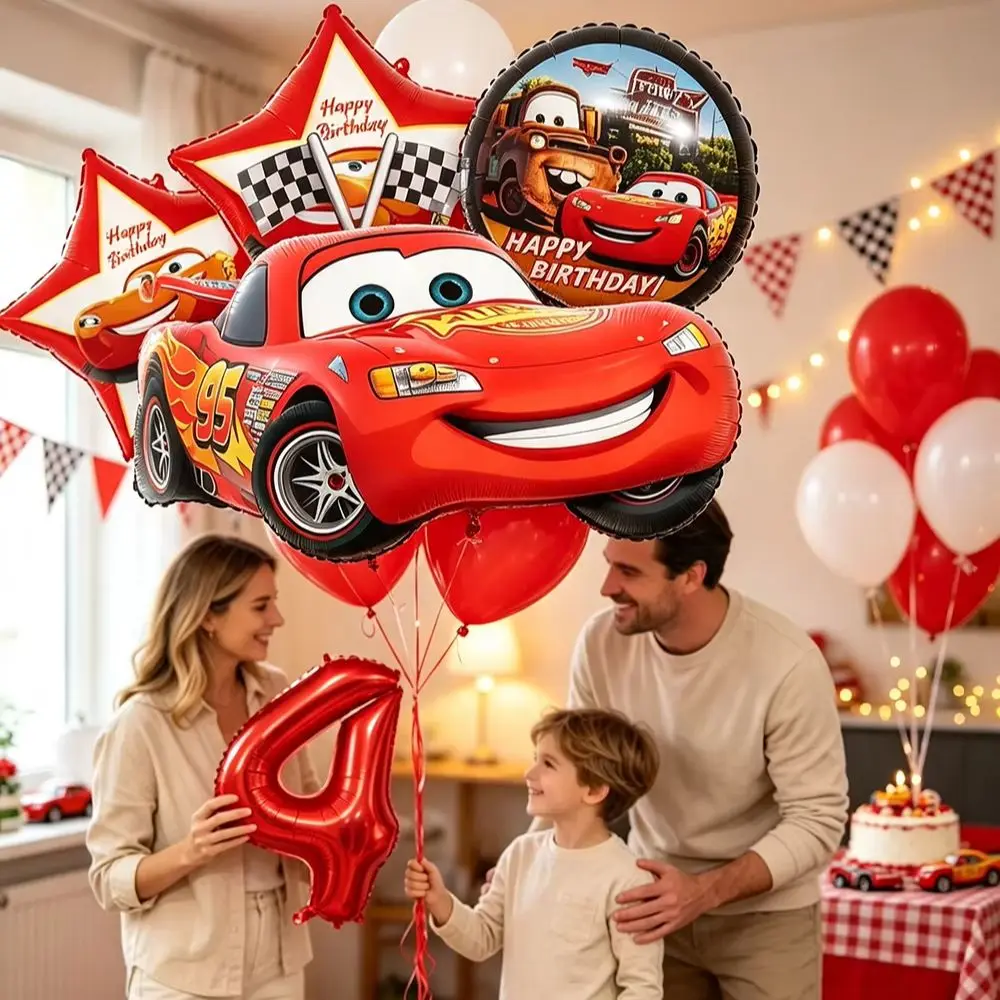 Cartoon Lightning Car Theme Foil Balloons Set Number 1-8 Balloon Cartoon Car Happy Birthday Party Decoration Supplies Party Prop view 3