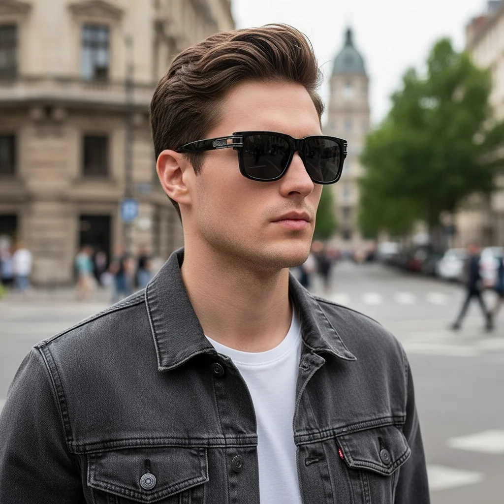 Neue übergroße, quadratische, polarisierte Herren-Sonnenbrille mit Metallbesatz, minimalistische und schlanke Sonnenbrille 853 – Detail 3