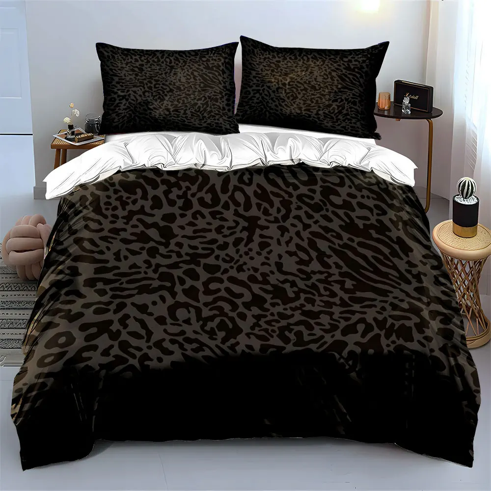 Black abstract leopard pattern Bedding Set for Kids Luxury Gift 3pcs Digital Print Comforter Set Soft Comfortable Breathable