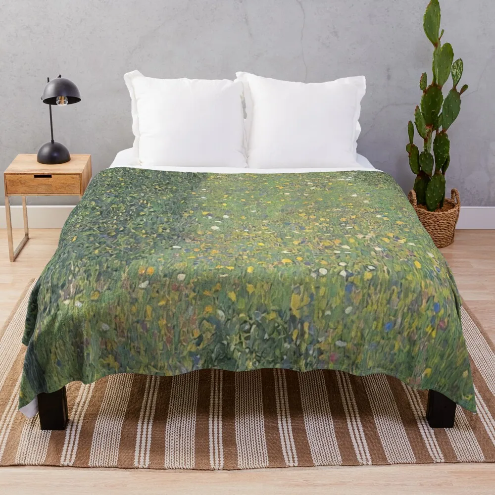 

LANDSCAPE GARDEN MEADOW IN FLOWER By Gustav Klimt Throw Blanket Soft Big Furry Blankets For Sofas for babies Blankets