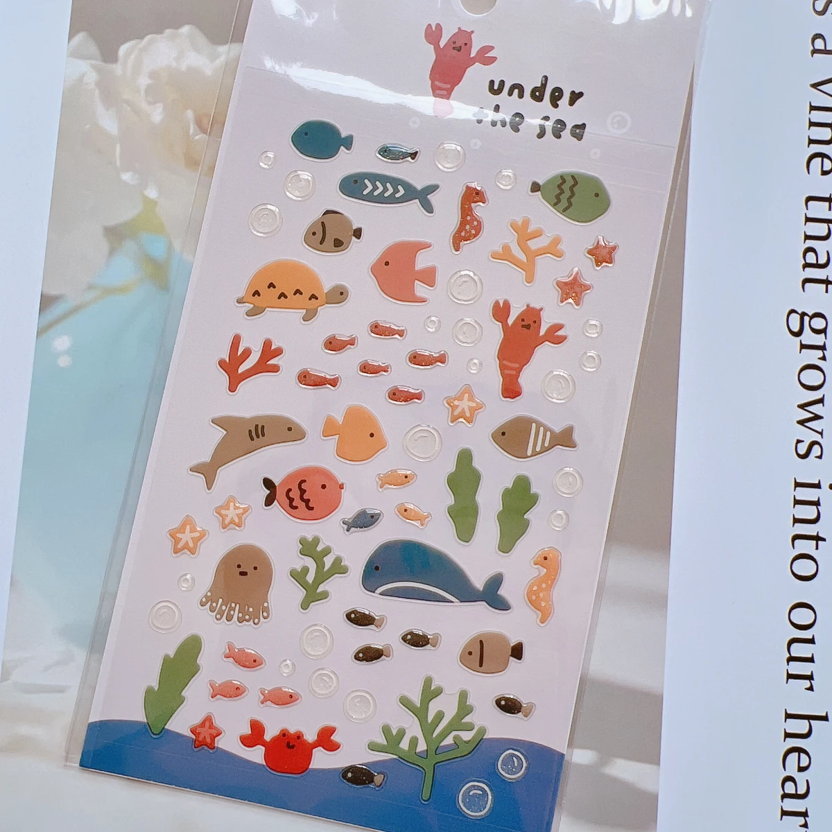 Coreano Import Original BONITO Under The Sea Crystal Drop 3D adesivi in PVC Scrapbooking Diy Journal Diary Sticker Cute Decor Gift