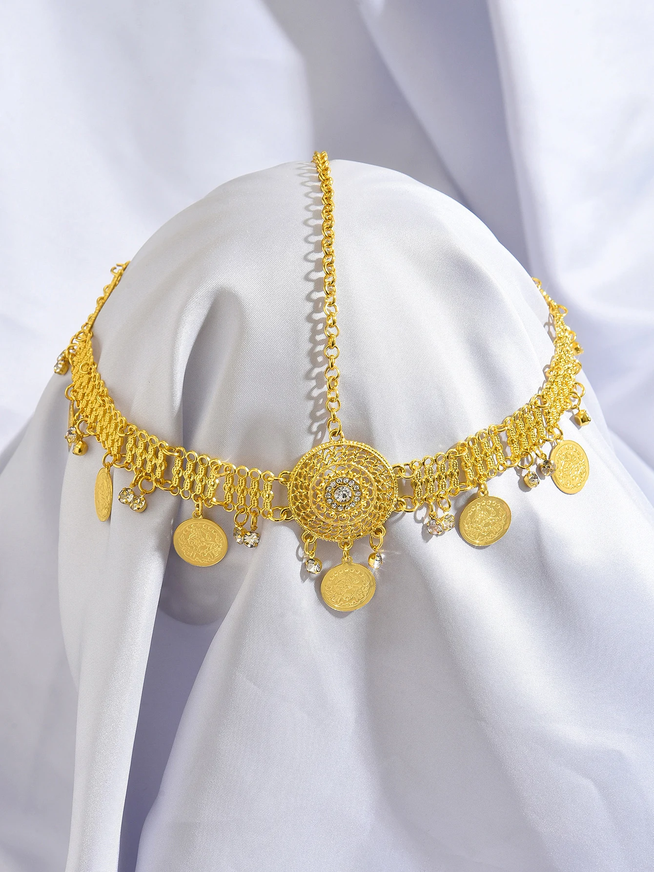 

Elegant Gold Headpiece with Hollow Pattern And Embedded Craft for Parties And Festivals Ethnic Hair Accessory