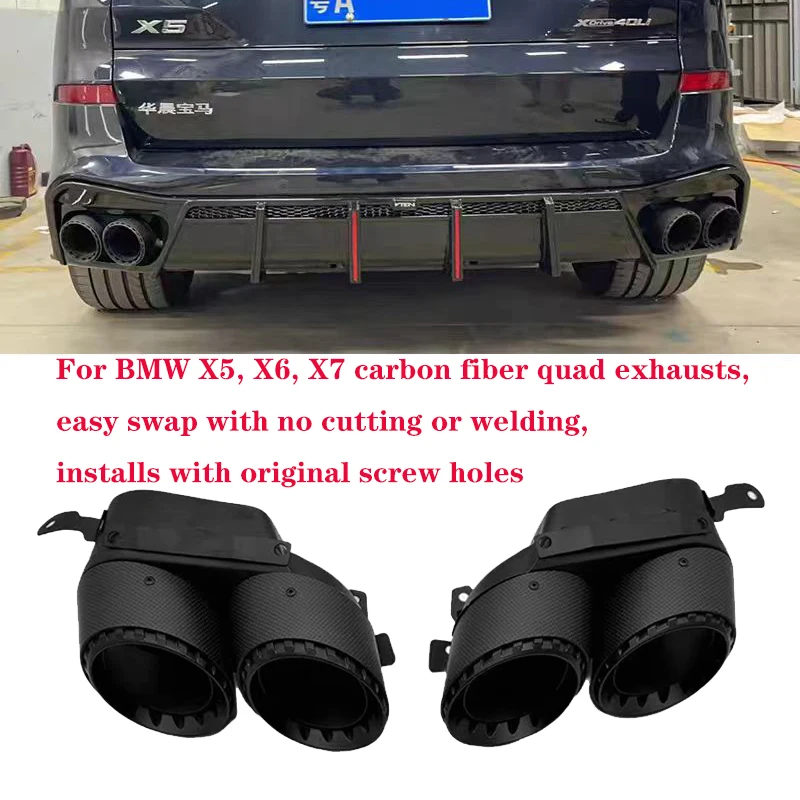 For BMW X5 X6 X7 Rectangle Upgrade M Style Quad Carbon Fiber Exhaust Tip G05 G06 G07 Muffler Tailpipe Upgrade Four Outlet