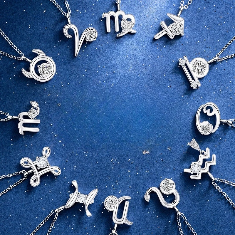 رائجة البيع الأصلي فضة الزركون 12 زودياك سلسلة قلادة قلادة للنساء فتاة الترقوة سلسلة مجوهرات هدية عيد ميلاد #1