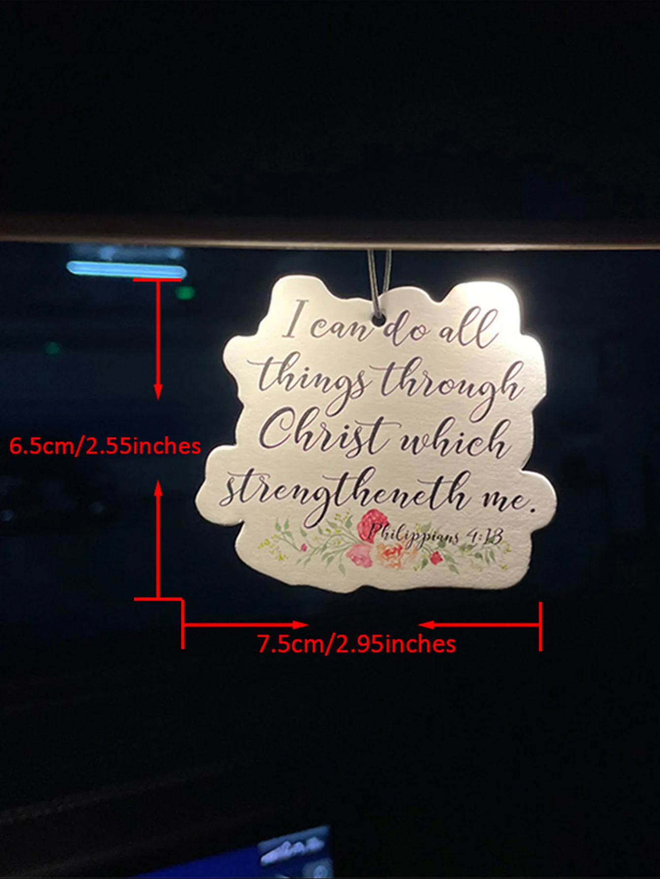 Hanging Car Air Freshener Paper Scent Card, Christian Bible Verse Philippians 4:13 Floral Design, Natural Plant Extract, Alcohol