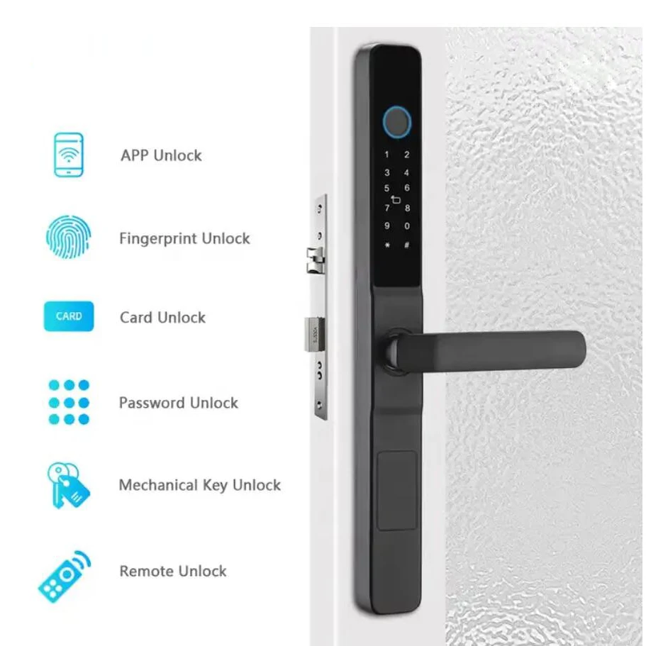 Waterproof IP65 Tuya TTLock APP Framed Glass Door Aluminum Sliding Door Fingerprint Smart Door Lock