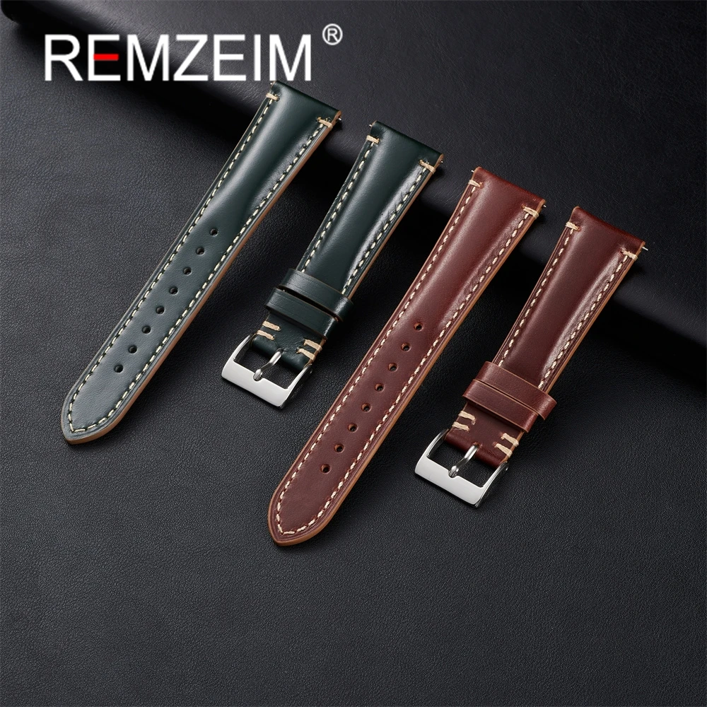 Quick Release Leather Watch Strap 20mm 22mm Black Blue Wine Red Top Layer Cowhide Watchband High Quality Business Wrist Band