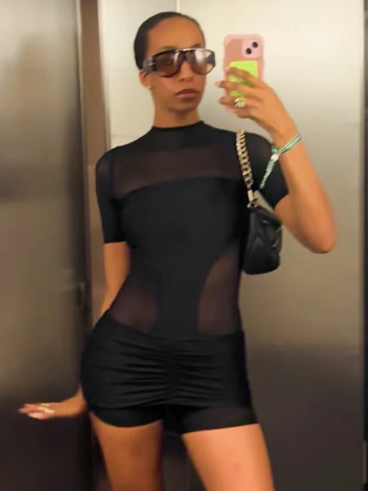 

Weird Puss сексуальный двухслойный комбинезон женский сетчатый комбинезон + платье персикового цвета с рюшами без талии модное эластичное тонкое клубное платье