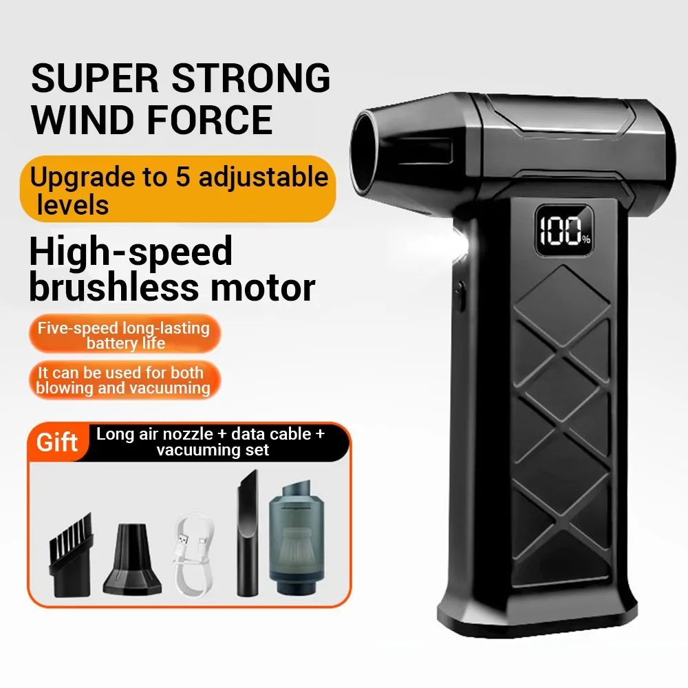 

110000 RPM Powerful Dust Blower Digital Display with LED Light Handheld Turbo Violent Fan Brushless Motor 5 Speed Adjustable