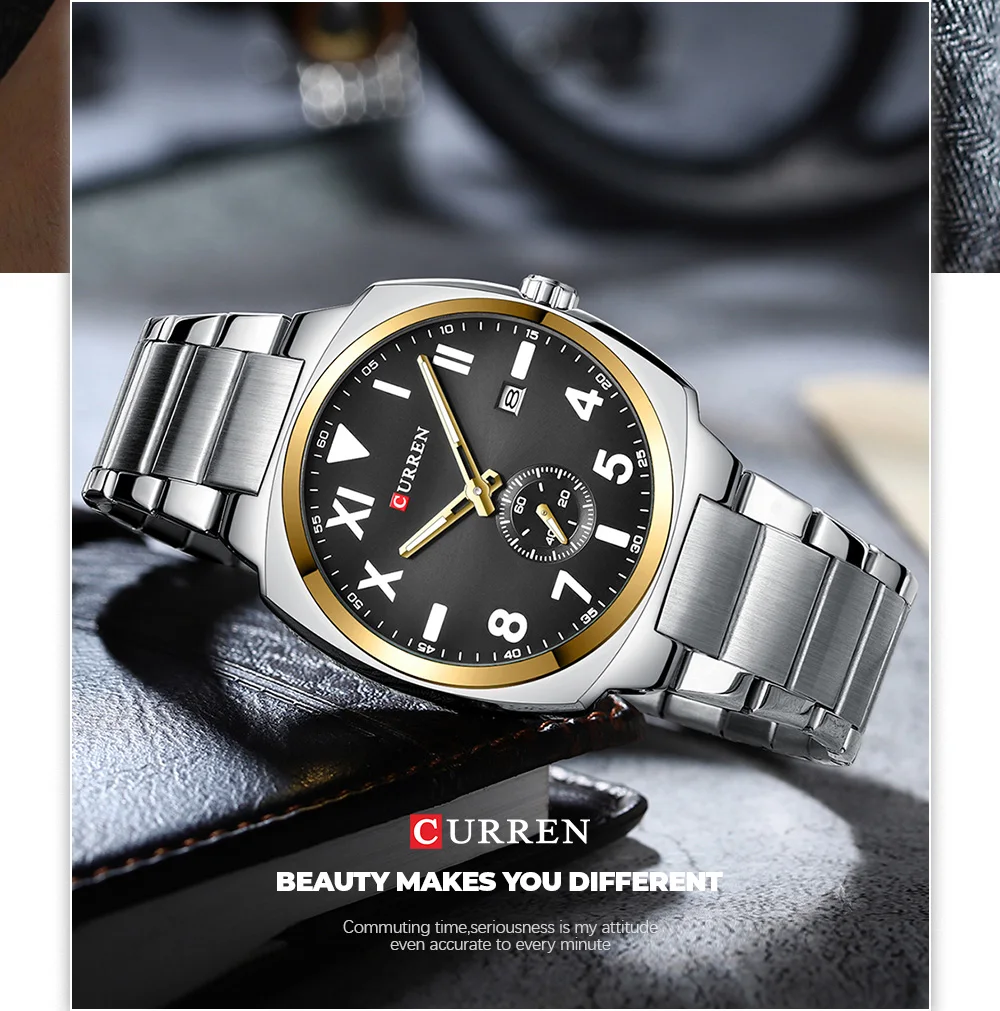 Curren Casual Fashion Markenuhren für Herren, einfache Quarzuhr mit leuchtenden Zeigern, Herren-Armbanduhr aus Edelstahl mit Datumsanzeige. – Detail 11