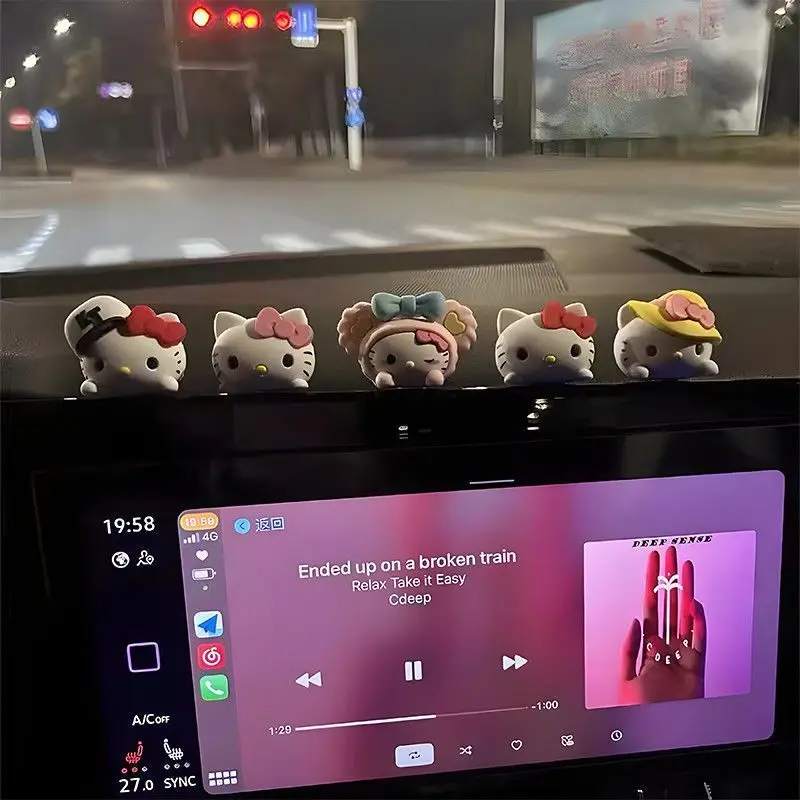 5pcs/set Hello Kitty Car Ornament Series Anime Doll Decoration Cartoon Cute Fun Car Interior Control Cartoon Decoration Toys view 6