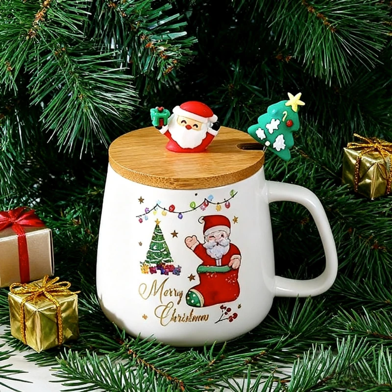 اختيار عيد الميلاد! كوب سيراميك سانتا كارتوني على الطراز الشمالي، صندوق هدايا مع غطاء وملعقة، كوب ذو سعة كبيرة، هدية مثيرة للاعجاب!