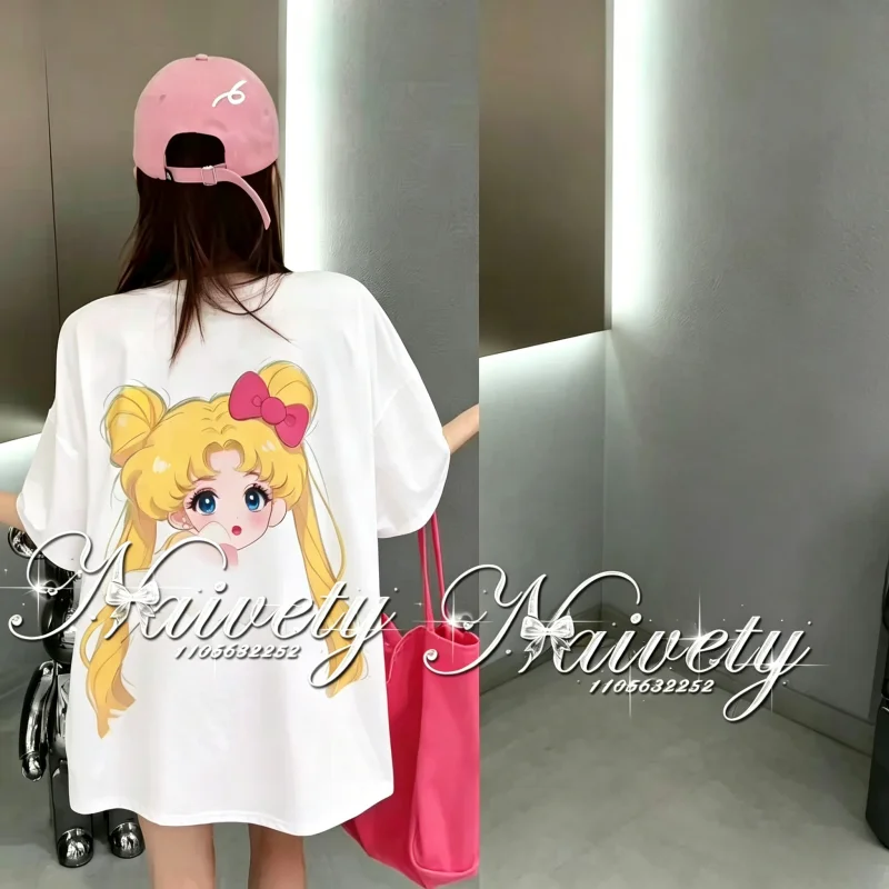 2026 Sommer Hot Sale Sailor Moon Print Baumwoll-T-Shirt, Partner- & Familien-Y2K-Übergrößen-Loose-Streetwear, Süßes Anime Manga Tee